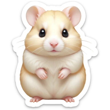 Cinematic Noble Cream Hamster Portrait Emoji, Poised and regal, with a tiny, compact build and a smooth, pristine cream fur, deep-set soulful dark eyes, Simplified yet sharp and sophisticated features, highly detailed, glowing with a soft, dignified glow, high shine, intelligent and energetic, stylized with an air of miniature elegance, focused and attentive, soft glowing outline, capturing the essence of a watchful and confident rodent, so majestic it feels as though it could scurry out of the screen with effortless authority! sticker