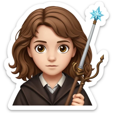 Hermione Granger with bushy brown hair and wand sticker