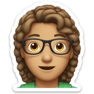 teen with brown middle part hair and glasses sticker