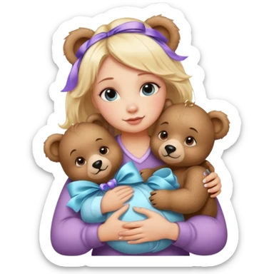 woman hugging baby bears with ribbons and crystals sticker