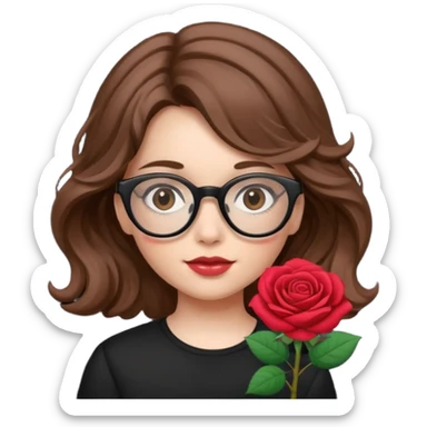 Una ragazza con capelli castani mossi e indossi occhiali neri e con una piccola rosa in testa sticker