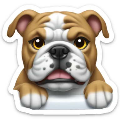 Bulldog in the tub with lightening bolt on forehead  sticker