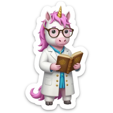 Unicorns read book
A full body of scholar unicorn wearing round glasses, reading a thick ancient tome. sticker