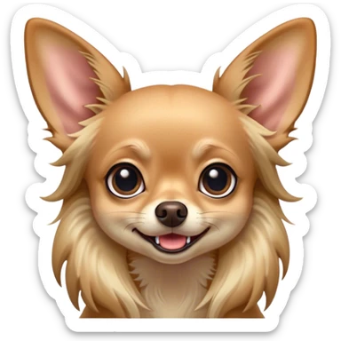 Cinematic Comical Long Haired Fawn Chihuahua Portrait Emoji, Head tilted dramatically with an exaggeratedly shocked or offended expression, long, silky fawn hair flowing with a vibrant sheen, wide, expressive dark eyes filled with exaggerated disbelief, Simplified yet hilariously expressive features, highly detailed, glowing with a slightly sassy glow, high shine, dramatic yet playful, stylized with an air of attitude, bright and endearing, soft glowing outline, capturing the essence of a sassy and over-the-top companion, so meme-worthy it feels like it could side-eye its way into internet fame instantly! sticker