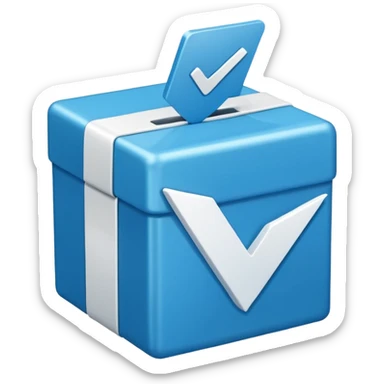 Blue box with a white check mark in the middle of the blue box that is a little bit tilted to the right and its 1d sticker