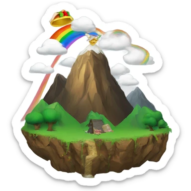 Mountain with pot of gold on topand an elf sticker