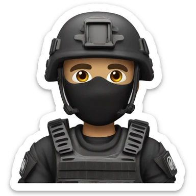 Create a 4K realistic emoji of a SWAT member in full tactical gear, holding a pistol with both hands. Focus on detailed textures and a focused expression, while maintaining an emoji style. sticker