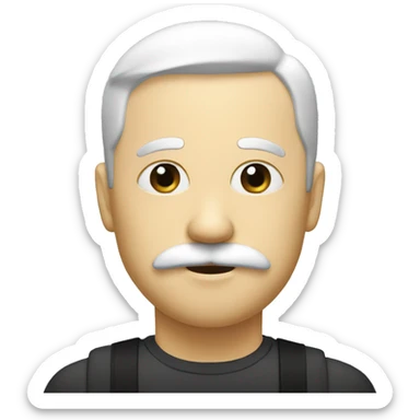 A person with a white head, black vertical lines for eyes, and a black handelbar mustache, with no mouth. sticker