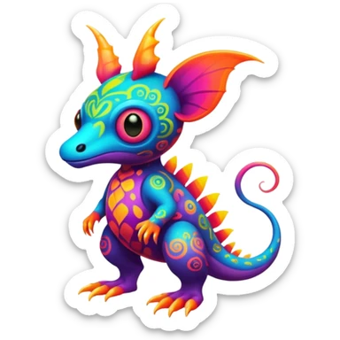 An exotic neon colorful unique bizarre eccentric Fakémon-creature (full body) sticker