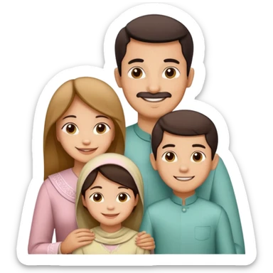 Lebaran. Keluarga terdiri dari Ayah, ibu, dua anak laki-laki dan yang paling kecil seorang anak perempuan. Tulisan : Selamat Lebaran  sticker