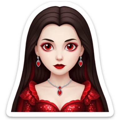 Bride of Dracula with long dark brown hair, red sequin outfit sticker