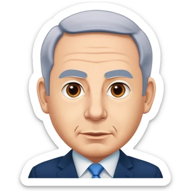 Create a highly recognizable emoji-style illustration of Benjamin Netanyahu, with simplified facial features, exaggerated expressions, and a cartoonish look, focusing on clear and iconic shapes, flat colors, and a clean vector style sticker