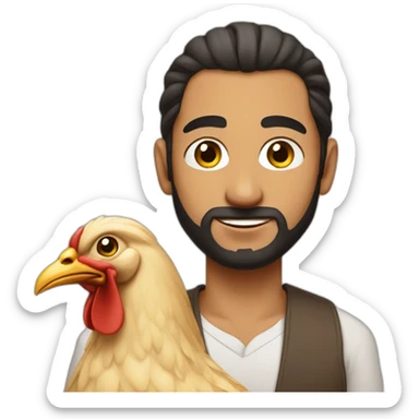 middle eastern man with a man bun holding a chicken sticker