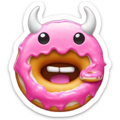 a demon eating a pink frosted donut sticker
