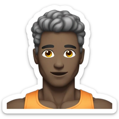 Buff skinny man with gray skin posing for Instagram fitness model with white skin sticker