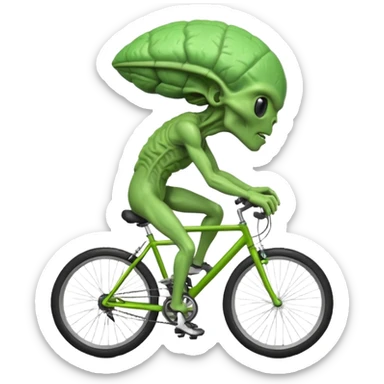 big-brain alien riding a bicycle, oversized head, visible brain texture, intelligent but clumsy cycling pose, sci-fi cartoon vibe, 3D cartoon, mobile game icon style, clean background, no text, no watermark
 sticker