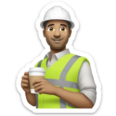 Civil engineer with white helmet holds coffee sticker