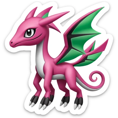 Magenta, black and white Meloetta-Flygon-Gorebyss-Salazzle-Pokémon-Fakémon-creature-fusion-hybrid sticker