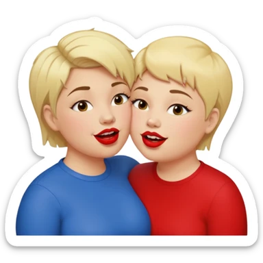 Chubby lesbian with medium brunette hair kissing tall butch lesbian with huge teeth and blonde short hair sticker
