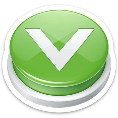 Green circular checkmark icon, white check symbol in center, glossy 3D button style, smooth surface, soft shadow, minimal design, centered composition, high resolution sticker