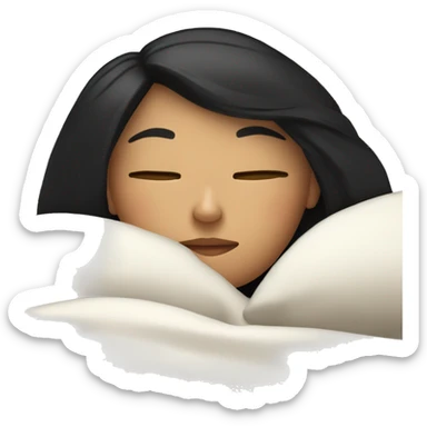 caucasian girl with black straight hair sleeping cozy in bed sticker