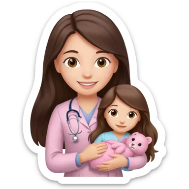 happy long haired brunette girl hazel eyes in light pink at the doctor's sticker