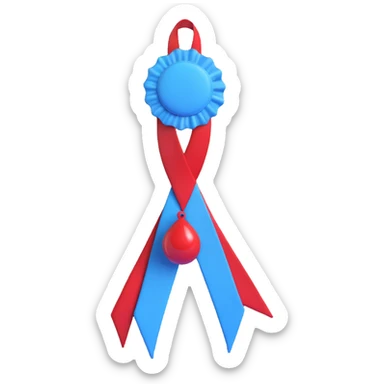 A clean and modern take on the universally recognized blue ribbon for diabetes awareness, incorporating a red blood drop  sticker