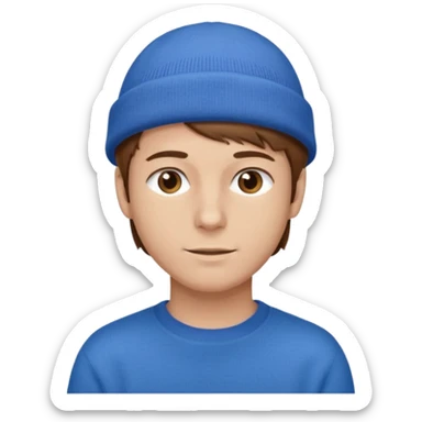 uomo giovane, capelli marroni, pelle chiara, cappello blu e maglione marrone chiaro sticker