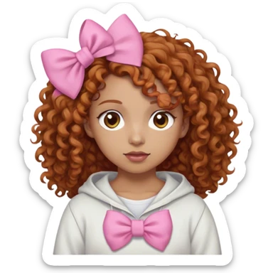 i’m like a carmel light skin with darkish curly ginger hair i wear baggy clothes like sweat pants and white long sleeves my eyes are light brown and i want a pink bow on the side of my curly hair sticker