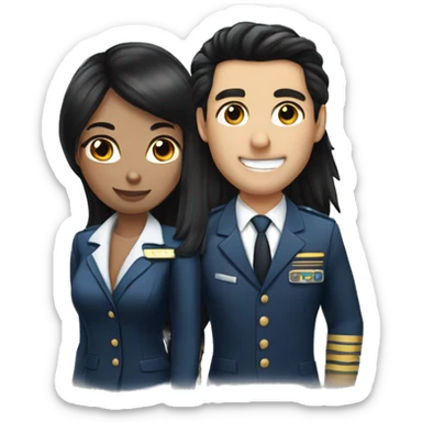 Flight attendant with long black hair and white skin with a pilot man with black hair sticker