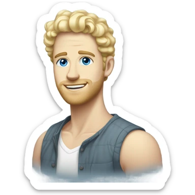 full body light curl blonde 30yo man blue eyed pale skin sticker