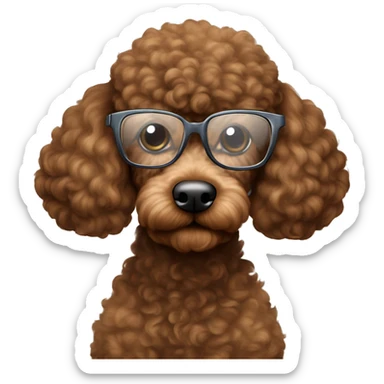 Brown poodle with wire rim glasses reading a book sticker