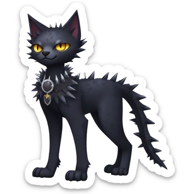 cool edgy fantasy dark-shadow-themed animal vampiric cat hybrid Fakemon  with a spiky collar full body sticker