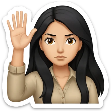 Hispanic woman with long hair, determined, one hand out motioning to stop sticker