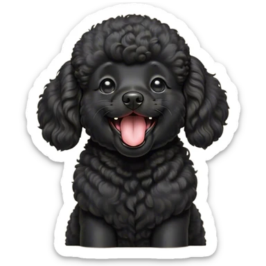 Cinematic Cute Yawning Black Poodle Portrait Emoji, Head tilted slightly with a dramatic, wide-open yawn, displaying a soft, curly jet-black Fur with a refined texture, floppy ears slightly drooping, round dark eyes barely open in drowsy contentment, Simplified yet irresistibly adorable features, highly detailed, glowing with a soft, cozy glow, high shine, relaxed yet expressive, stylized with a touch of whimsy, bright and endearing, soft glowing outline, capturing the essence of a sleepy yet affectionate companion, so drowsy it feels like it could stretch right out of the screen and curl up for a nap! sticker