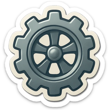 A gray gear and wheel sticker with a vintage design and colorful details sticker