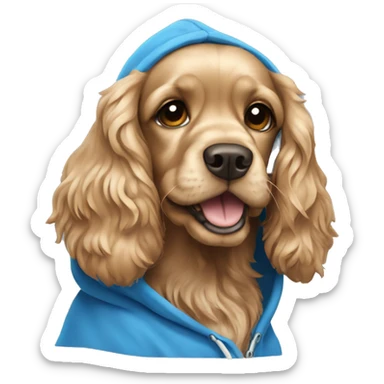 Light cocker spaniel wearing a blue hoodie  sticker