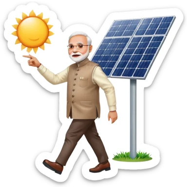 PM Narendra Modi walking towards a solar panel, pointing with his finger sticker