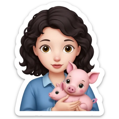 Ragazza bella mora con piccolo maialino  sticker