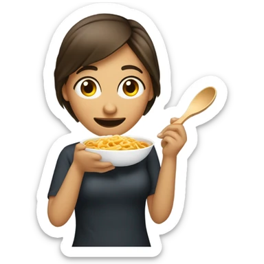 Una mujer de cabellos obscuro comiendo sopa sticker