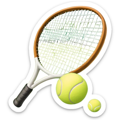 A tennis racket resting on the green grass of a tennis court, with a tennis ball placed nearby and the net stretching across the court. The background captures the fresh, open atmosphere of a traditional grass court, emphasizing the elegance and precision of the sport. sticker