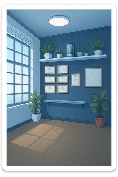 faMMI QUESTA STANZA STILE MANGA/WEBTOON A COLORI SENZA LE PERSONE E SENZA LETTINO, SOLO LA STANZA. FALLA MOLTO PIù LUMINOSA CON LUCI PIù FREDDE E MODERNE, NON LUCI GIALLE sticker