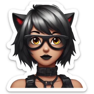 Anthro Edgy Cool Beautiful Black Cat-Fursona with Emo Hair-bangs with Red Streaks Chest Harness sticker