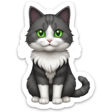 full body view of beautiful female solid dark grey cat with green eyes, white toes and white patch on chest sticker