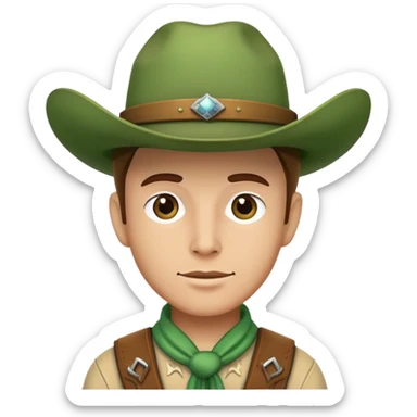 Cowboy wearing a green hat sticker