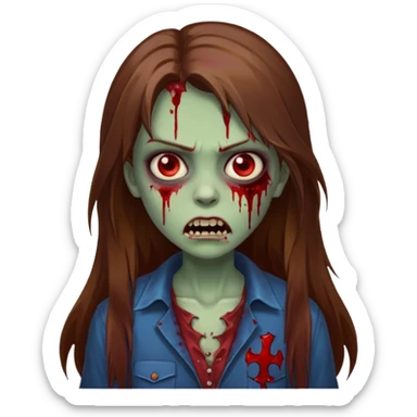 Girl zombie with brown long hair with teeth and serious face sticker