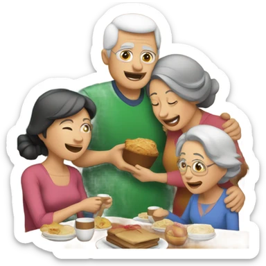 familia cenando en navidad de un padre una madre una hija y una abuela sticker