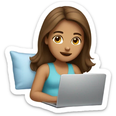 Girl with brown hair Cozy in bed on laptop  sticker
