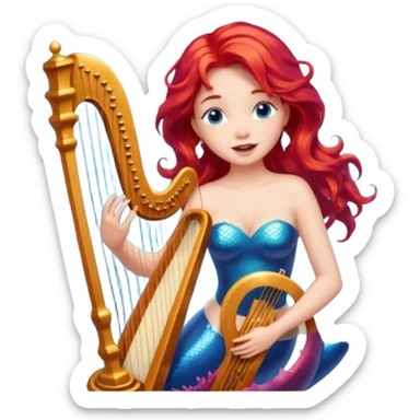 Singing Mermaid – Holding harp, red hair sticker