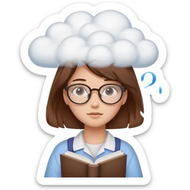determined shy girl who is dreaming of 100%on her exam in a dream cloud   brown hair sticker